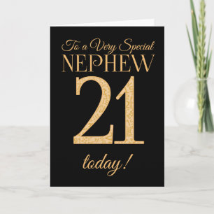 Chic 21st Gold-effect on Black, Nephew Birthday Card
