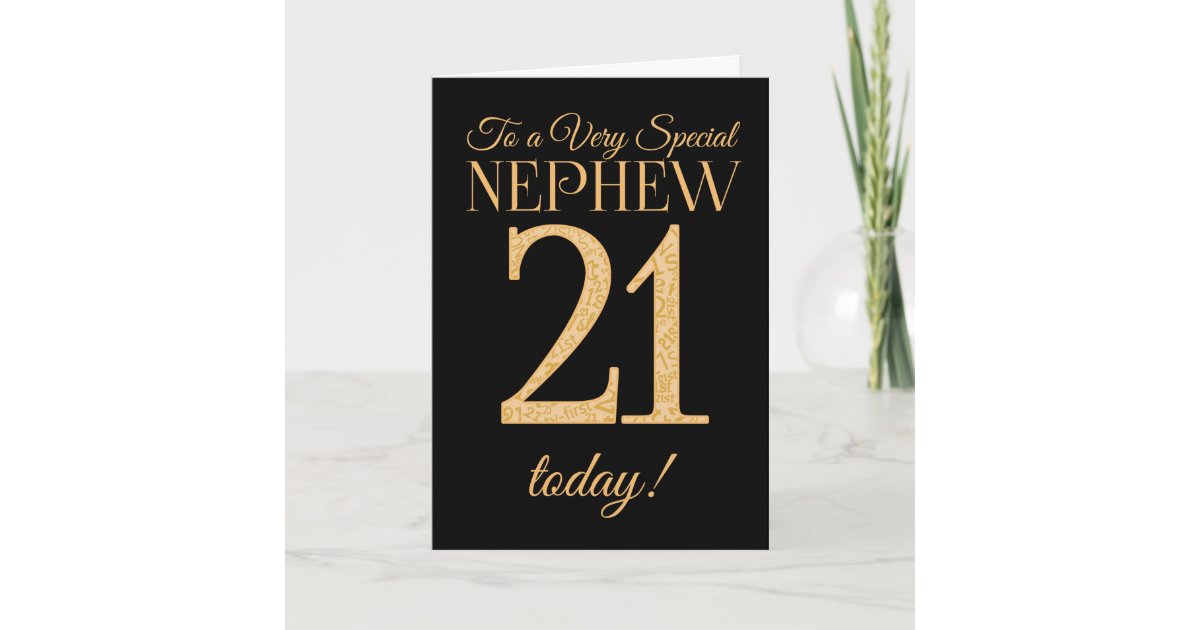 Chic 21St Gold-Effect On Black, Nephew Birthday Card | Zazzle