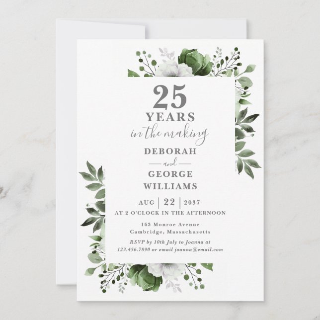 Chic 25th Wedding Anniversary Monogram Floral  Invitation (Front)