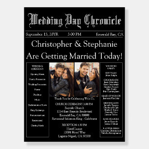 Chic 2 Color Photos QR Code Black Wedding Program Foam Board