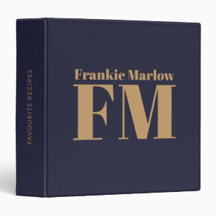 Chic 2 Monogram Gold Indigo Modern Kitchen Recipe 3 Ring Binder