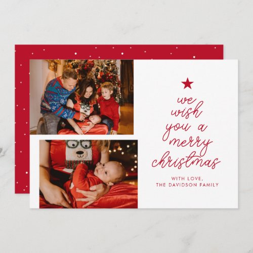 Chic 2 Photo Red  We Wish You A Merry Christmas Holiday Card
