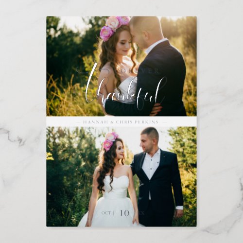 Chic 2 Photos Bride  Groom Collage Hand Lettered  Foil Invitation