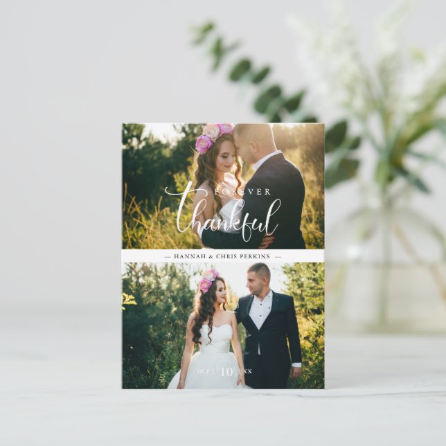 Chic 2 Photos Bride & Groom Collage Hand Lettered Postcard (Standing Front)