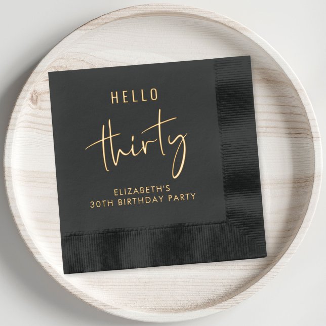 Chic 30th Birthday Party Foil Napkins (Elevate your 50th birthday party decor with these chic black and gold foil napkins)