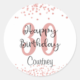 Chic 30th Birthday Rose Gold Glitter Name Classic Round Sticker