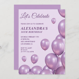 Chic 36th birthday invitations Balloons Purple