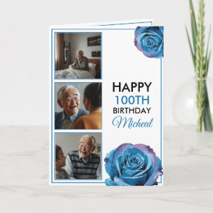 Chic 3 Photo Collage 100th Birthday Card
