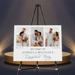 Chic 3 Photo Collage Engagement Party Welcome Sign