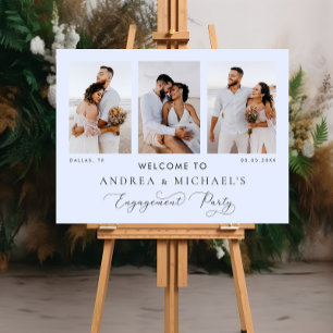 Chic 3 Photo Collage Engagement Party Welcome Sign
