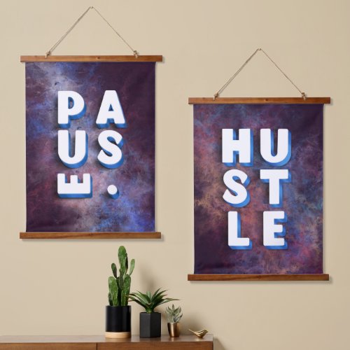 Chic 3D handwritten PAUSE HUSTLE Marble Watercolor Hanging Tapestry