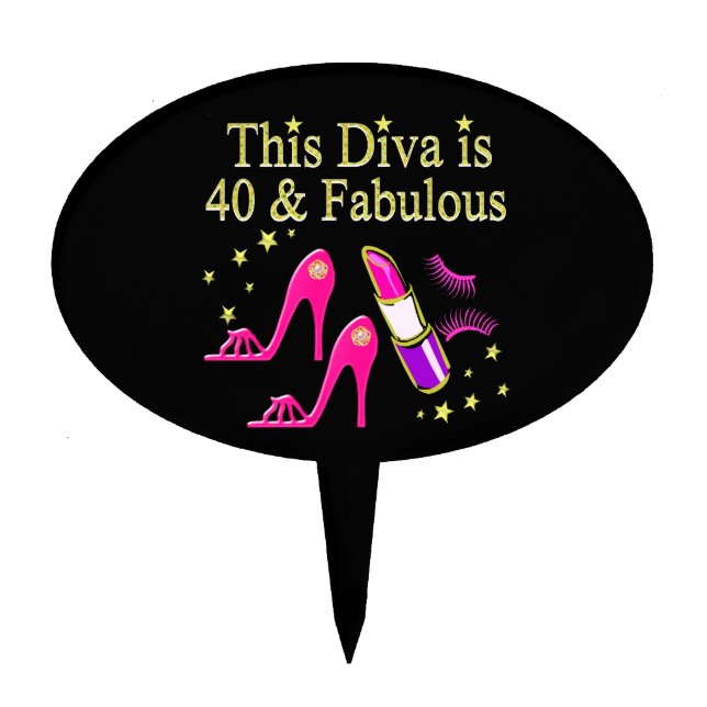 CHIC 40 AND FABULOUS FASHION QUEEN DESIGN CAKE TOPPER (Front)