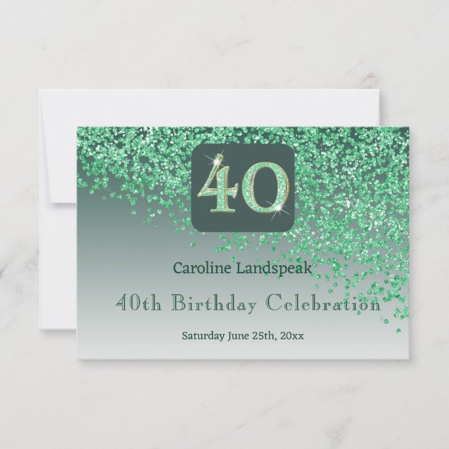 Chic 40 Birthday Green Glitter RSVP (Front)