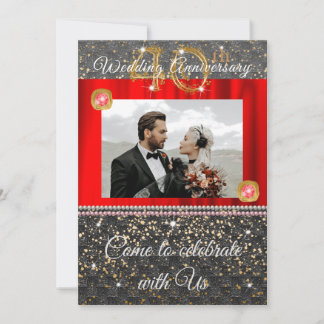 Chic 40th Anniversary Party | Ruby Red & Gold Invitation