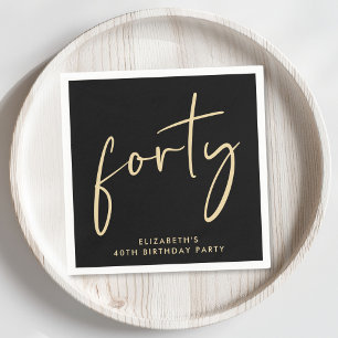 Chic 40th Birthday Party Black Gold Napkins