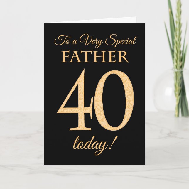 Chic 40th Gold-effect on Black, Father Birthday Card (Front)