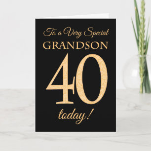 Chic 40th Gold-effect on Black, Grandson Birthday Card