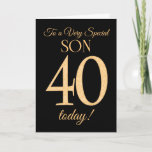 Chic 40th Gold-effect on Black, Son Birthday Card<br><div class="desc">The chic 40th Birthday Card for a 'Very Special Son',  with a number 40 composed of gold-effect numbers and the word 'Son',  in gold-effect,  on a black background. The inside message,  which you can change if you wish,  is 'Happy Birthday'</div>