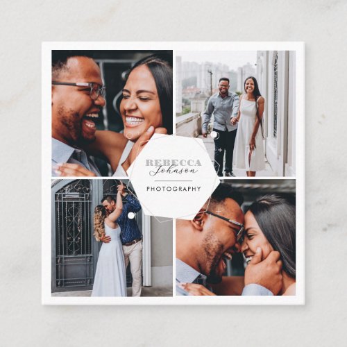 Chic 4 Photo Wedding Collage Photographer QR Code Square Business Card