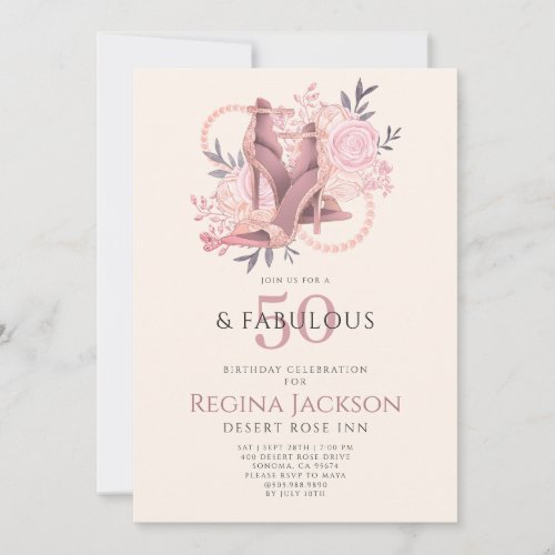 Chic 50 And Fabulous Dancing Shoes Birthday Party Invitation