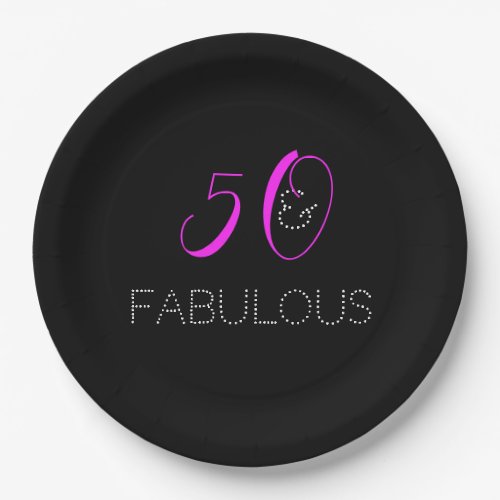 Chic 50 and fabulous Hot Pink Black Birthday Party Paper Plates