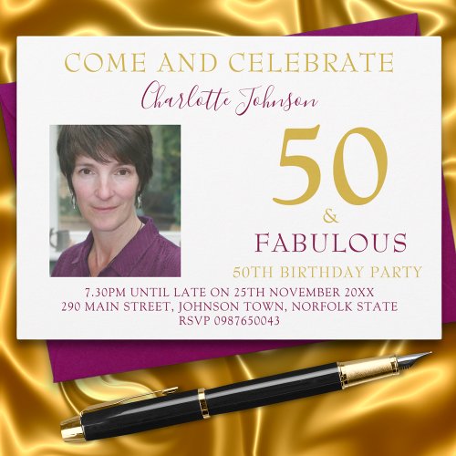 Chic 50 and Fabulous Photo 50th Birthday Party Invitation