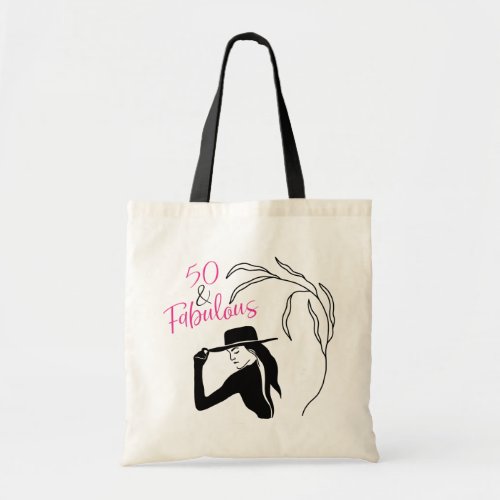 Chic 50 and Fabulous Pink Black Birthday Tote Bag