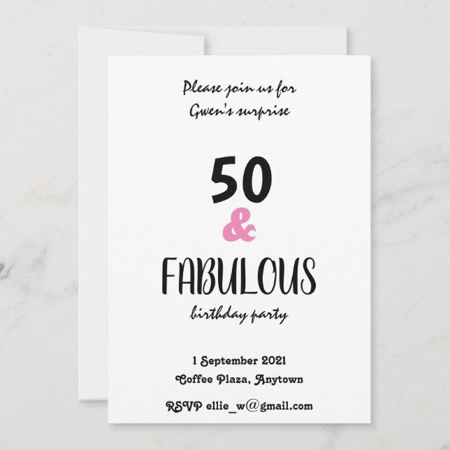 Chic 50 And Fabulous Text Birthday Party Invitation (Front)