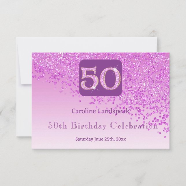 Chic 50 Birthday Pink Glitter RSVP Card (Front)