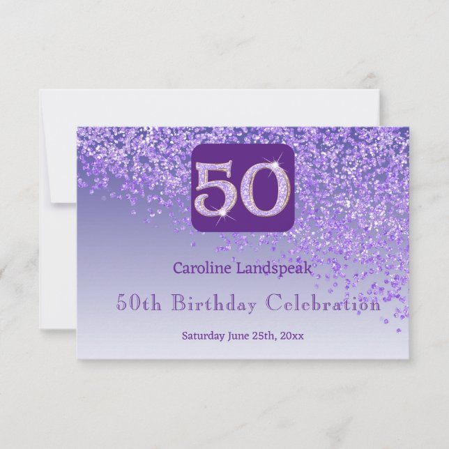 Chic 50 Birthday Purple Glitter RSVP (Front)