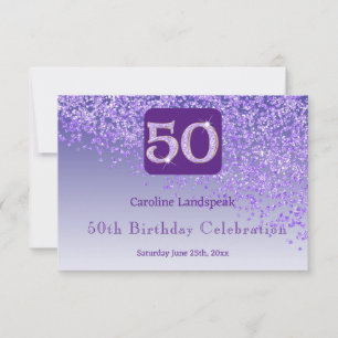 Chic 50 Birthday Purple Glitter RSVP Card