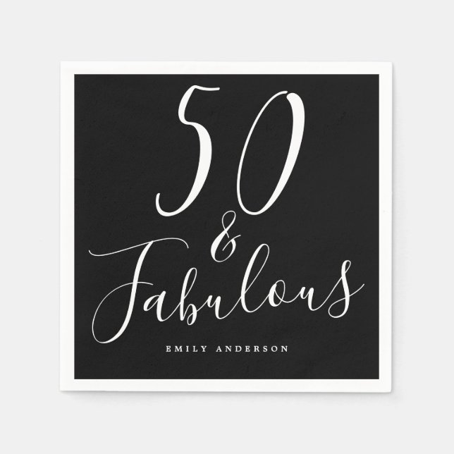 Chic 50 Fabulous Black White 50th Birthday Napkins (Front)