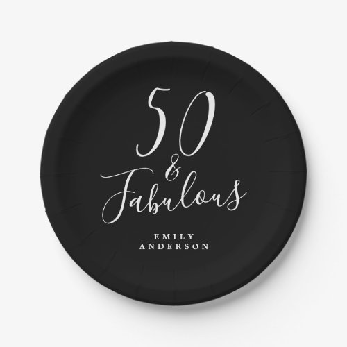 Chic 50 Fabulous Black White 50th Birthday Paper Plates