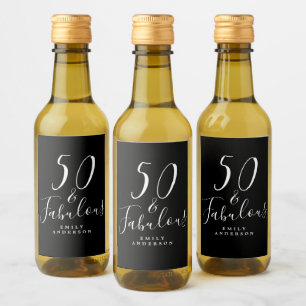 Chic 50 Fabulous Black White Name 50th Birthday Wine Label