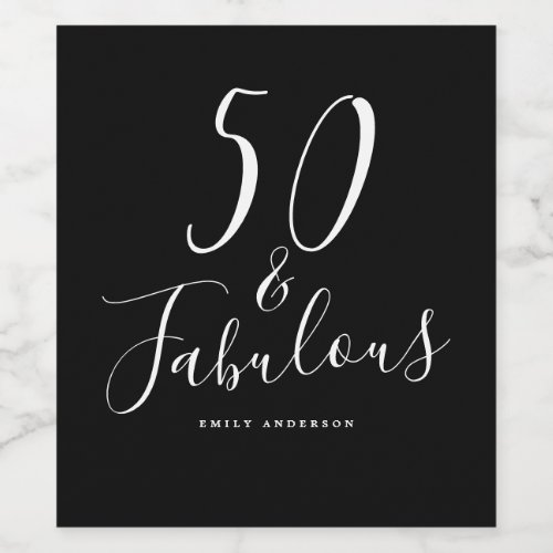 Chic 50 Fabulous Black White Name 50th Birthday Wine Label