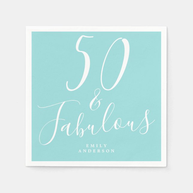 Chic 50 Fabulous Blue 50th Birthday Napkins (Front)
