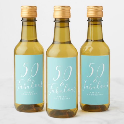 Chic 50 Fabulous Blue Name 50th Birthday Wine Label