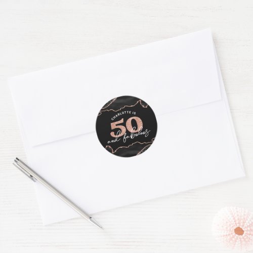 Chic 50 Fabulous Glitter Rose Gold 50th Birthday Classic Round Sticker
