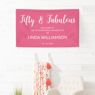 Chic 50 Fabulous Hot Pink 50th Birthday Banner