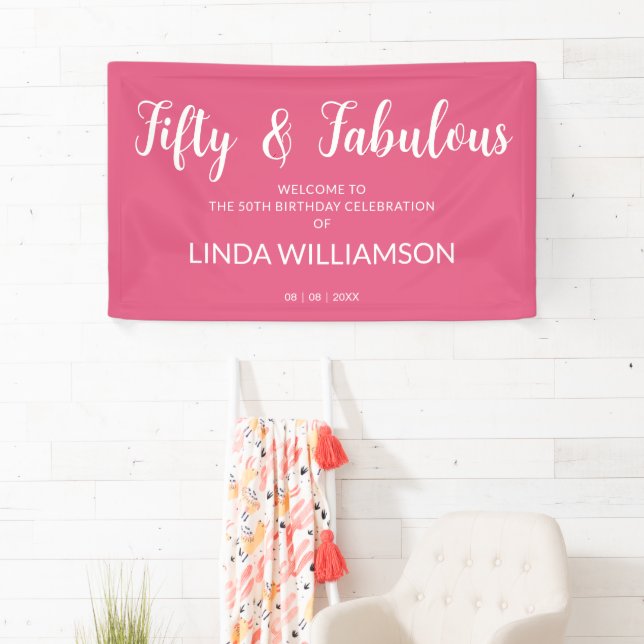 Chic 50 Fabulous Hot Pink 50th Birthday Banner (Insitu)