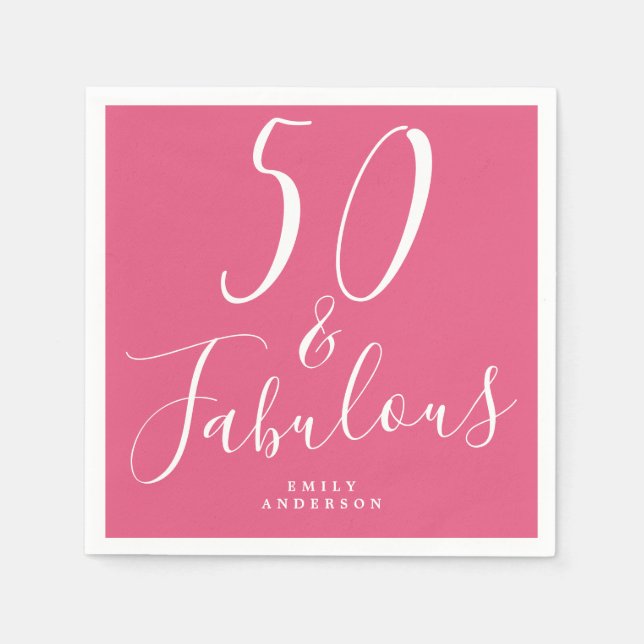 Chic 50 Fabulous Hot Pink 50th Birthday Napkins (Front)
