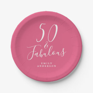 Chic 50 Fabulous Hot Pink 50th Birthday Paper Plates