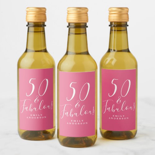 Chic 50 Fabulous Hot Pink Name 50th Birthday Wine Label