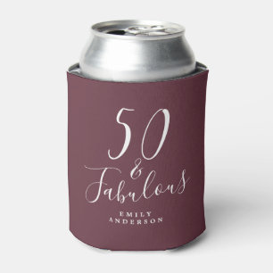 Chic 50 Fabulous Name Burgundy 50th Birthday Can Cooler