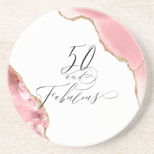 Chic 50 Fabulous Rose Gold Glitter Agate Script Coaster