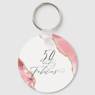 Chic 50 Fabulous Rose Gold Glitter Agate Script Keychain