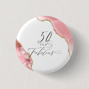 Chic 50 Fabulous Rose Gold Glitter Typography Button