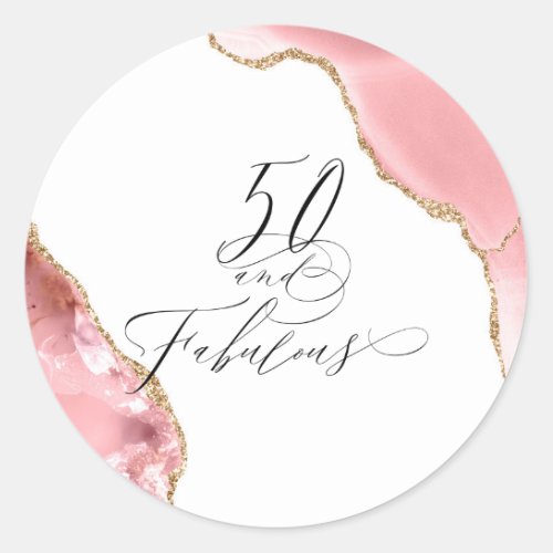 Chic 50 Fabulous Rose Gold Glitter Typography Classic Round Sticker