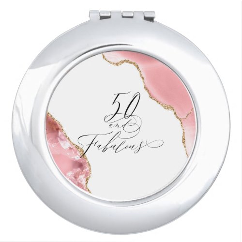 Chic 50 Fabulous Rose Gold Glitter Typography Compact Mirror