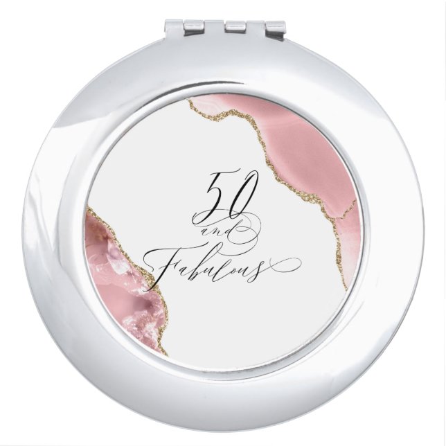 Chic 50 Fabulous Rose Gold Glitter Typography Compact Mirror (Front)
